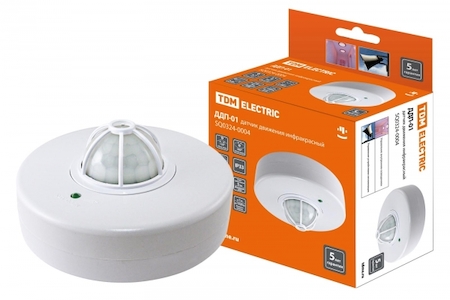 TDM ELECTRIC SQ0324-0004 Датчик движения  потолочный  ДДП-01 1100Вт, 5-480с, 2-8м, 5+Лк, 120(сбоку)+360(сверху) гр, IP33 TDM